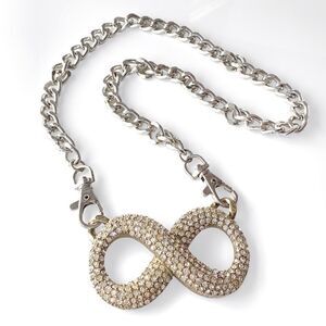 Vintage Chunky Silver Rhinestone Infinity Chain Link Necklace